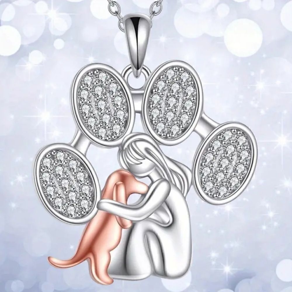 Fashion Silver Plated Dog Paw Pendant Necklace with Pet Lover Heart Design